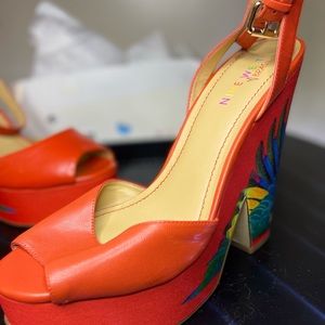 Nine West Brasil Platform Wedge Heel Orange/Tangerine Sandal Perfect 4 Vacay